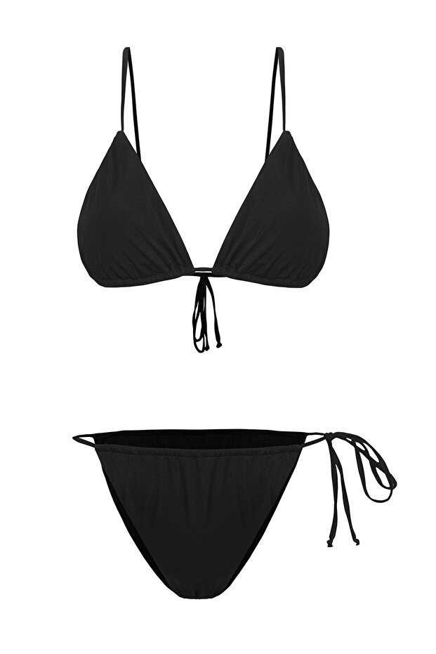 Siyah Tünelli Üçgen Kaplı Brazilian Düşük Bel Bikini Takımı TBESS22BT0046 - 6