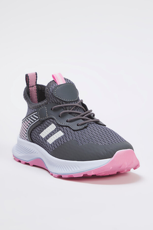 Gri Bağcıklı Pembe Hafif Taban Büyük/Küçük Kız Çocuk Kids Spor Ayakkabı TAKSS25SN00027 - 3