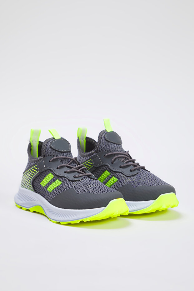 Gri Bağcıklı Neon Detaylı Hafif Taban Büyük/Küçük Erkek Çocuk Kids Spor Ayakkabı TAKSS25SN00025 - 2