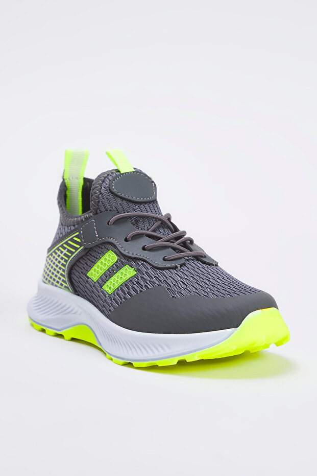 Gri Bağcıklı Neon Detaylı Hafif Taban Büyük/Küçük Erkek Çocuk Kids Spor Ayakkabı TAKSS25SN00025 - 3
