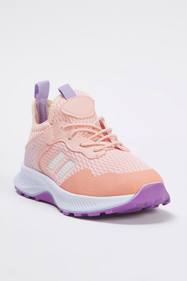 Pudrowe sznurowane liliowe lekkie podeszwy dziewczęce trampki Takss25Sn00027 - 6