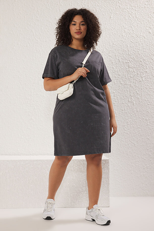 Tričko velké antracitové seprané tričkové šaty - Tbbss25Ah00007 - 1