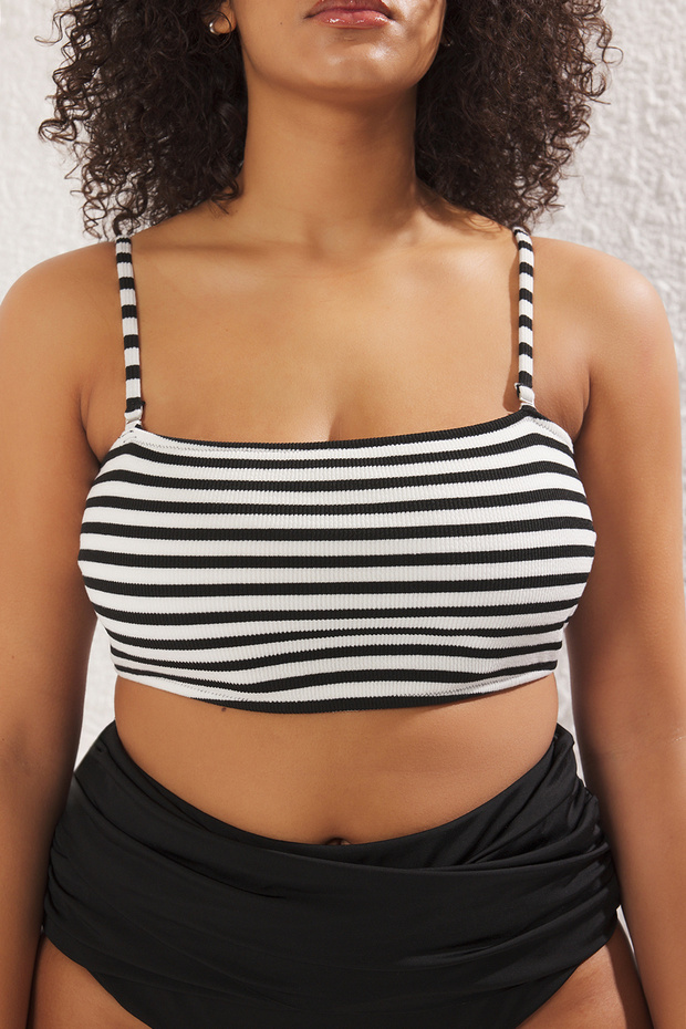 Çok Renkli Çizgili İp Askılı Staplez Büyük Beden Bikini Üstü TBBSS25CT00006 - 3