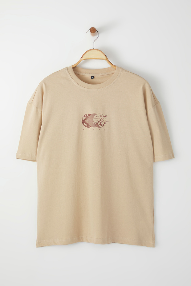 Vizon Oversize/Geniş Kesim Baskılı %100 Pamuk T-Shirt TMNSS23TS00261 - 3