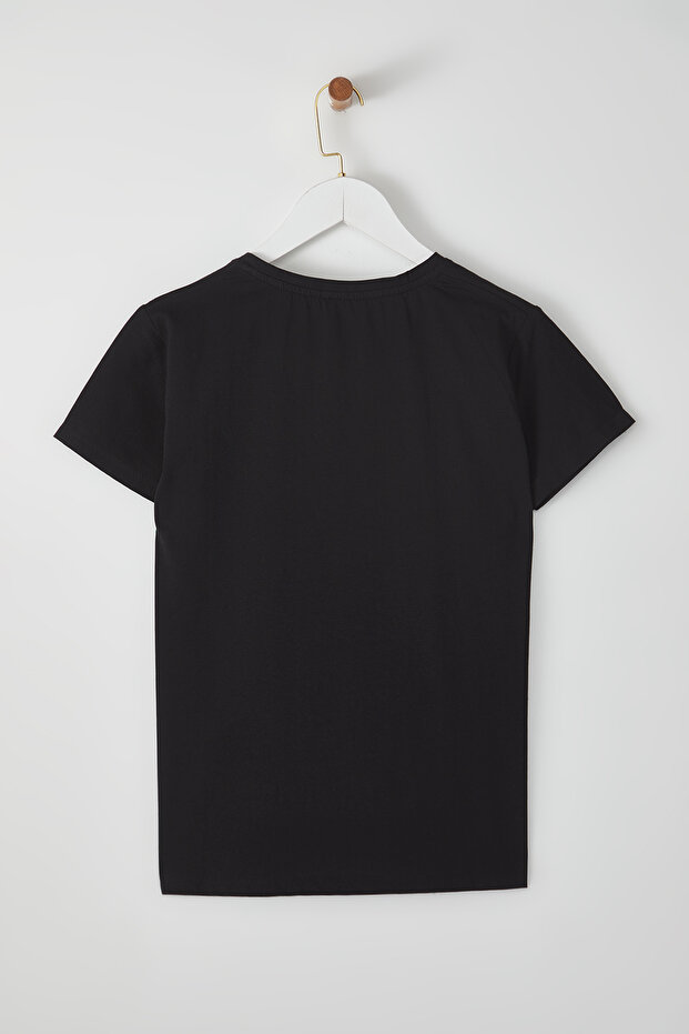 Siyah*001 %100 Pamuk Pul Payetli  Regular Örme T-Shirt TEDSS25TS00000 - 6