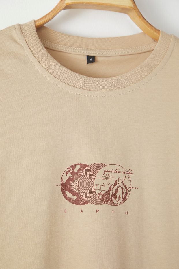 Vizon Oversize/Geniş Kesim Baskılı %100 Pamuk T-Shirt TMNSS23TS00261 - 5
