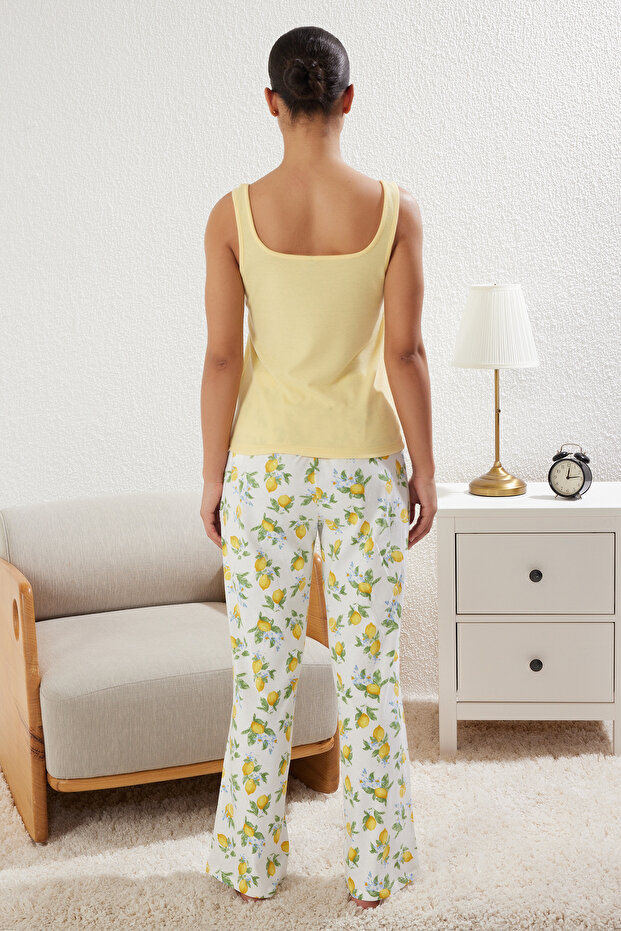 Sarı Limon Desenli Fitilli Örme Pijama Takımı THMSS25PT00122 - 5