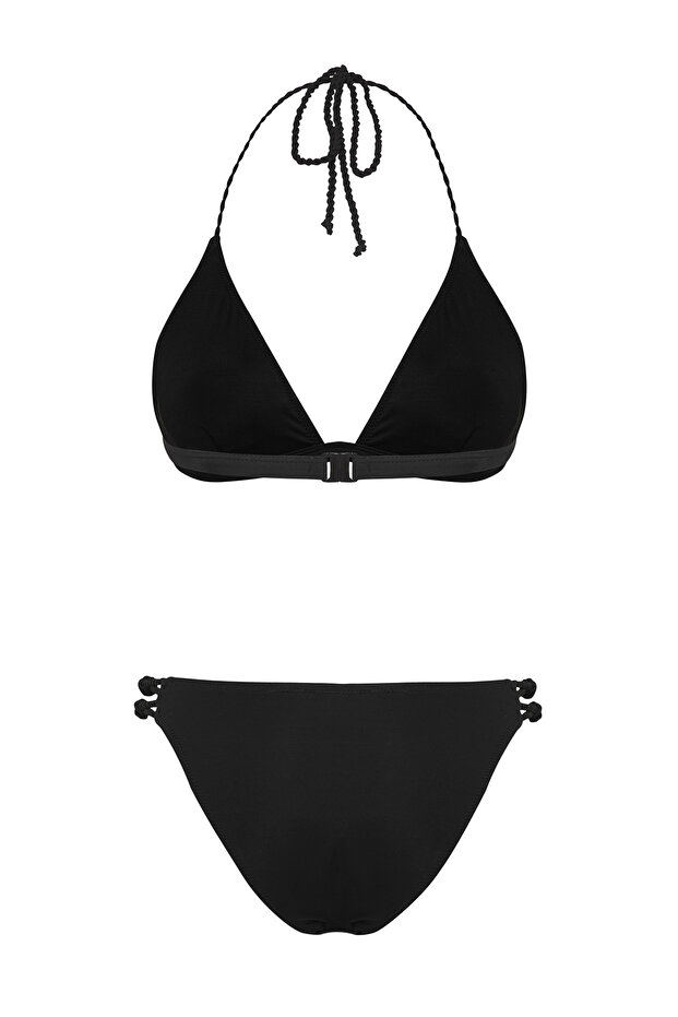 Siyah Biyeli Üçgen Kaplı Brazilian Normal Bel Bikini Takımı TBESS25BT00070 - 6