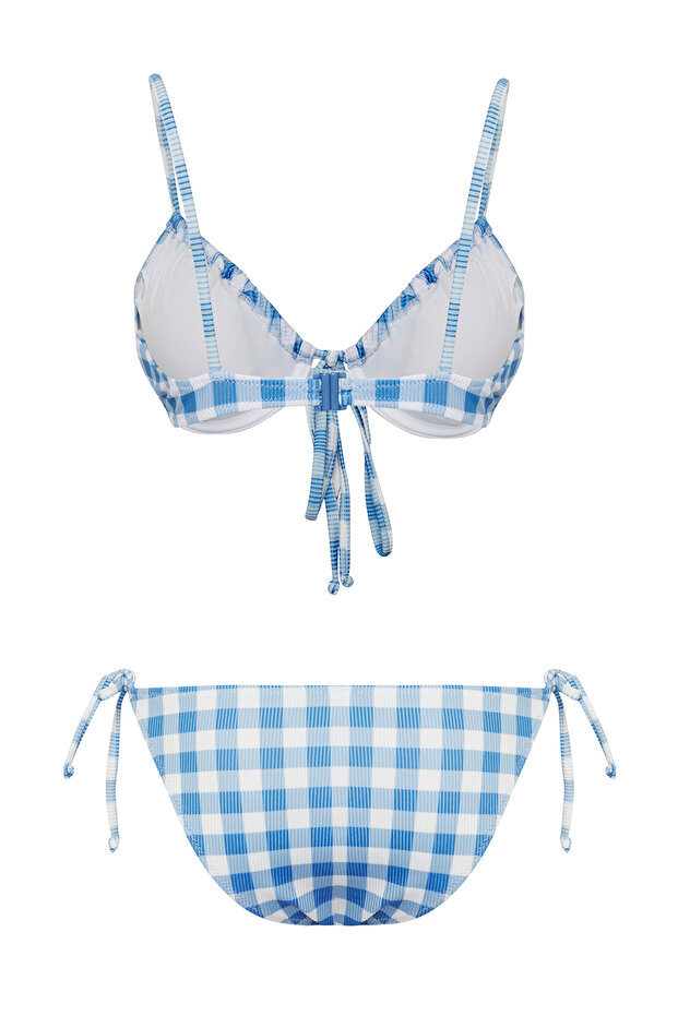 Ekose Desenli Tünelli Balconette Kaplı Regular Normal Bel Bikini Takımı TBESS25BT00093 - 6