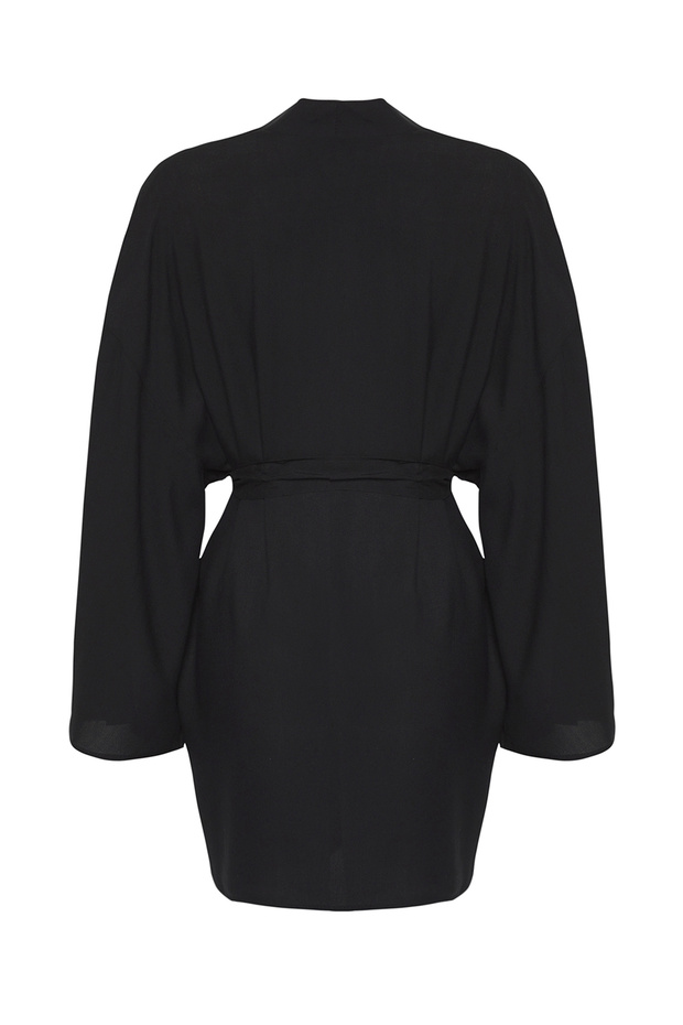 Siyah Dokuma Plaj Mini Kuşaklı Kimono&Kaftan TBESS25KM00002 - 7