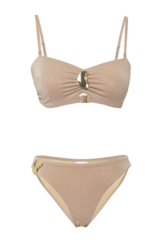 Błyszczące bikini bez ramiączek z norek - regularny krój TBESS25BT00092 - 5