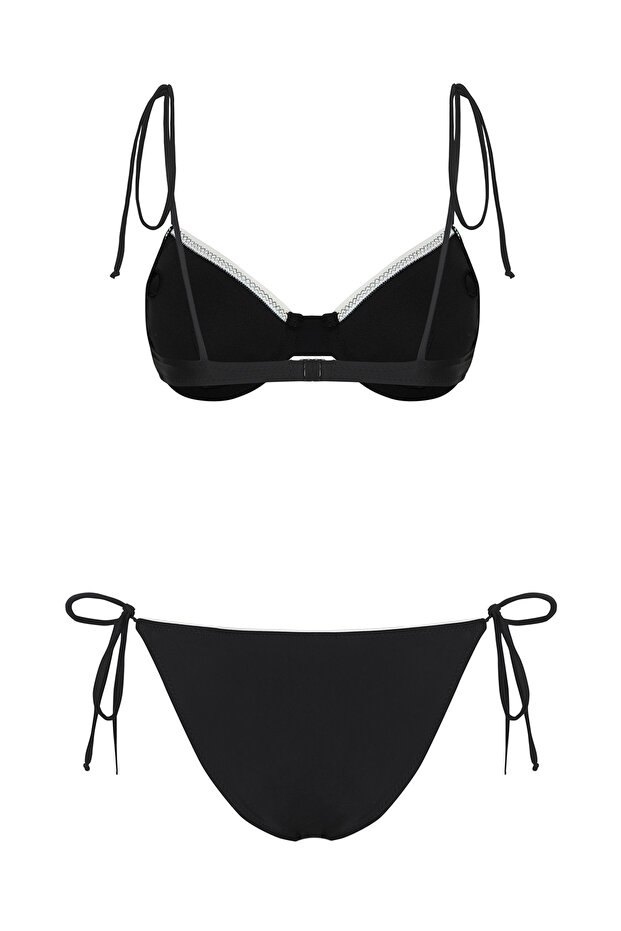Siyah-Beyaz Renk Bloklu Balconette Kaplı Brazilian Düşük Bel Bikini Takımı TBESS25BT00073 - 7