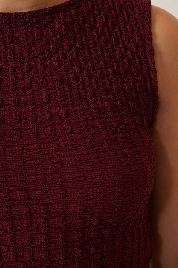 Bordo Fitted/Vücuda Oturan Kalem Yırtmaçlı Örme Alt-Üst Takım TWOSS25AU00009 - 4