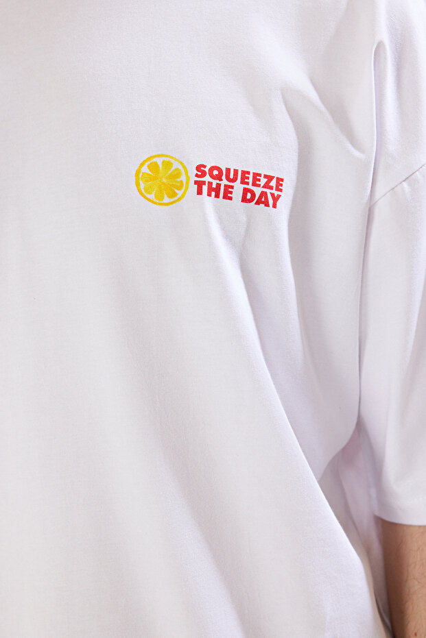 Beyaz Oversize/Geniş Kesim Limon Baskılı %100 Pamuklu T-Shirt TMNSS23TS00089 - 4