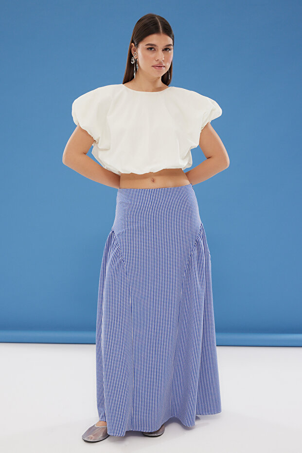 Bej Balon Kalıp Crop Dokuma Bluz TWOSS25BZ00162 - 3