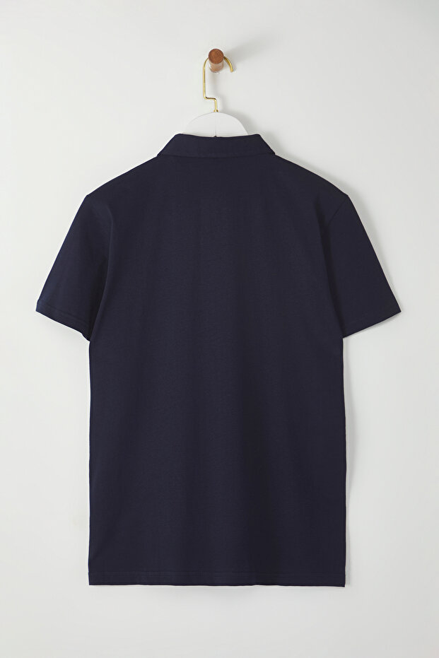 Lacivert Regular/Normal Kesim Basic %100 Pamuk Süprem Kısa Kol Polo Yaka T-shirt TMNSS25PO00001 - 5