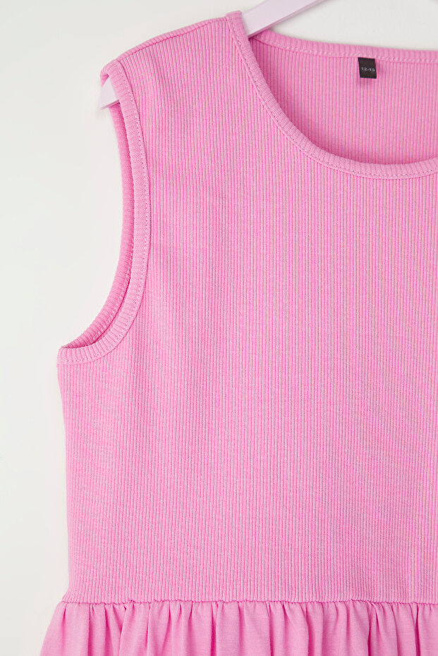 Pembe Kız Çocuk Kolsuz Basic Örme Elbise TKDSS25EL00018 - 4