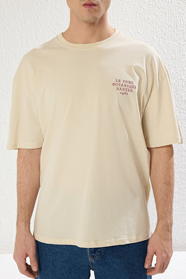 Taş Unisex Oversize/Geniş Kesim Sırt Kabarık Yazı Baskılı %100 Pamuk T-shirt TMNSS24TS00052 - 3