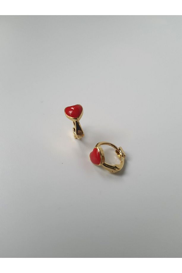 Aşk Kalp Kırmızı Gold Renk Çelik Tragus Helıx Lobe Piercing Tek Adet - 4