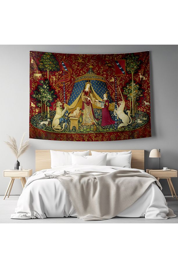 Ortaçağ Unicorn Kadın Vintage Desenli Duvar Örtüsü Duvar Halısı Tapestry - 6
