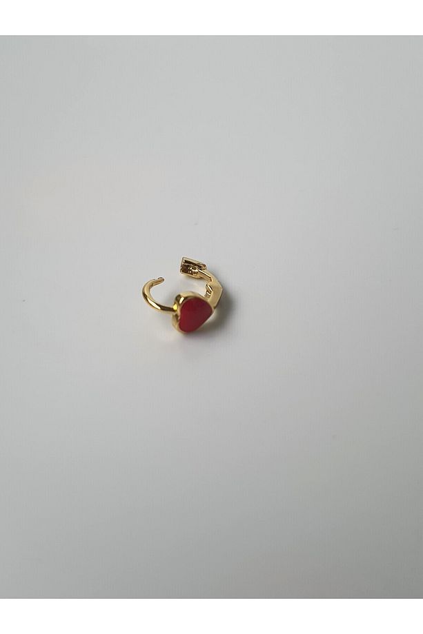 Aşk Kalp Kırmızı Gold Renk Çelik Tragus Helıx Lobe Piercing Tek Adet - 5