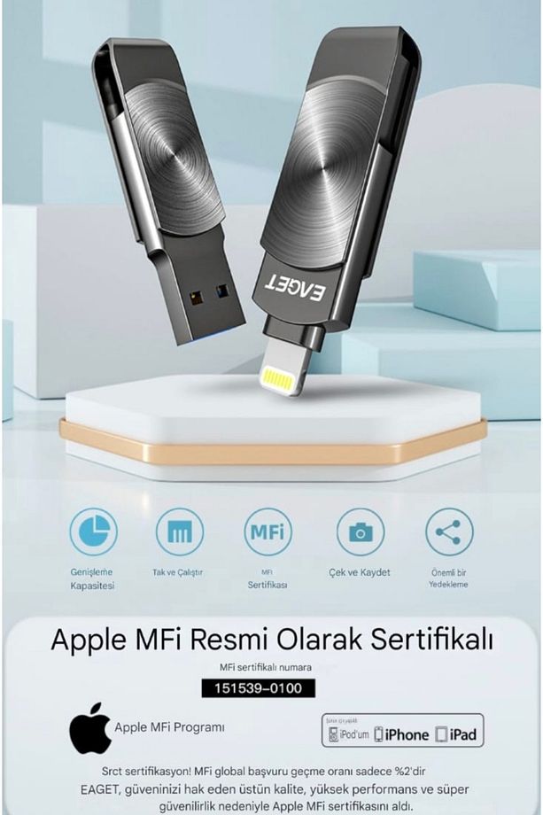 İ66 256gb. Mfi Apple Lisanslı Iphone Lightning Ve Usb 3.2 Süper Hızlı Otg Çift Giriş Flash Bellek - 8