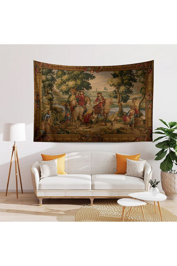 Vintage Fransız Retro Av Desenli Duvar Örtüsü Duvar Halısı Tapestry - 3