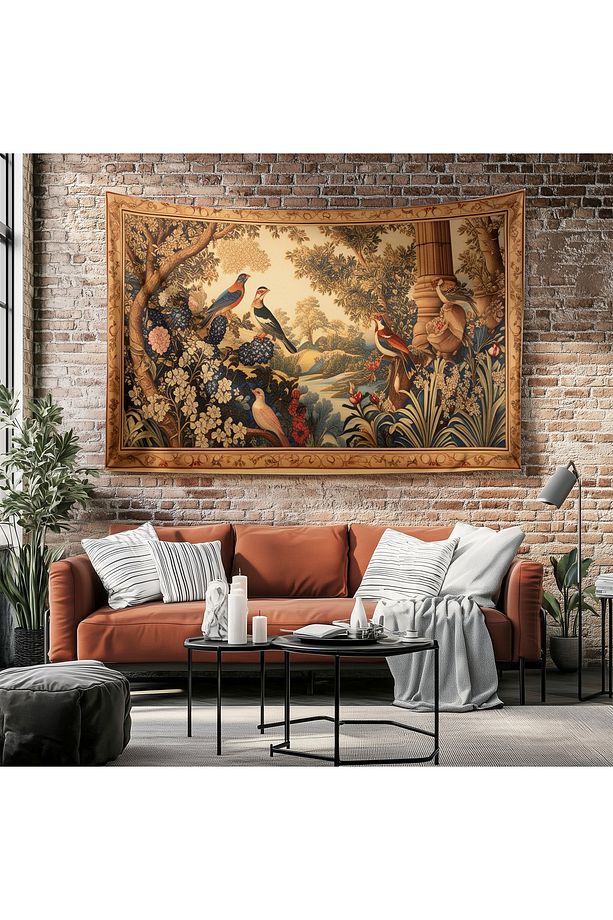 Vintage Fransız Retro Orman Bahçe Desenli Duvar Örtüsü Duvar Halısı Tapestry - 8