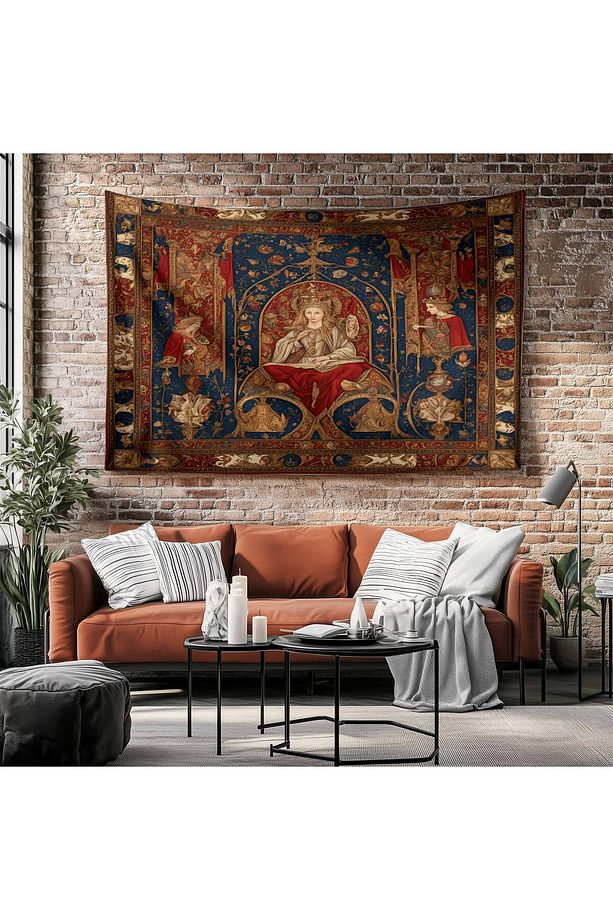 Ortaçağ Rönesans Kadın Vintage Desenli Duvar Örtüsü Duvar Halısı Tapestry - 6