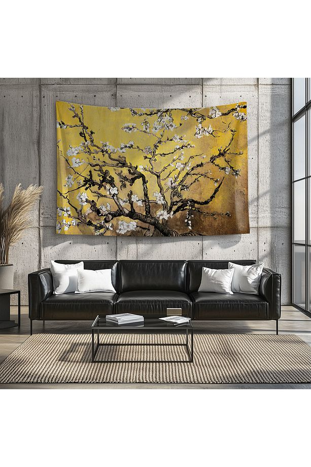 Van Gogh Sarı  Badem Çiçekleri Desenli Duvar Örtüsü Duvar Halısı Tapestry - 5