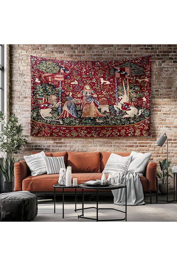 Ortaçağ Unicorn Kadın Vintage Desenli Duvar Örtüsü Duvar Halısı Tapestry - 5