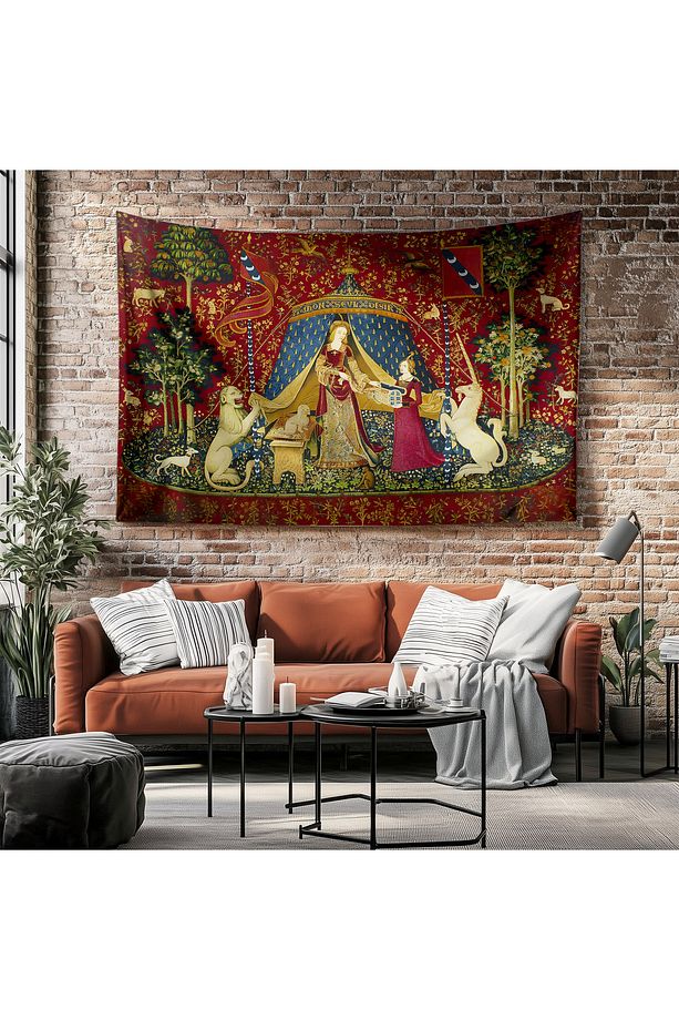 Ortaçağ Unicorn Kadın Vintage Desenli Duvar Örtüsü Duvar Halısı Tapestry - 7