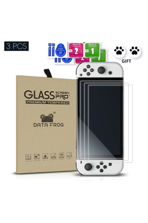 3PCS switch oled DATA FROG Tempered Glass Screen Protector Compatible-Switch OLED 9H HD Clear Glass