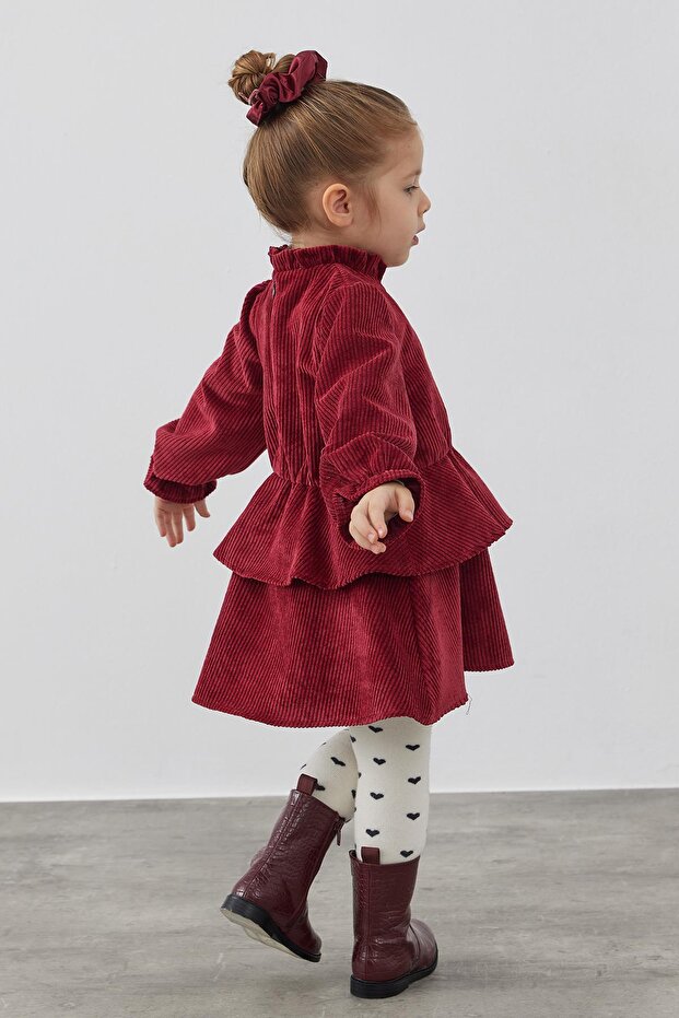 Bordo Kadife Elbise - 3