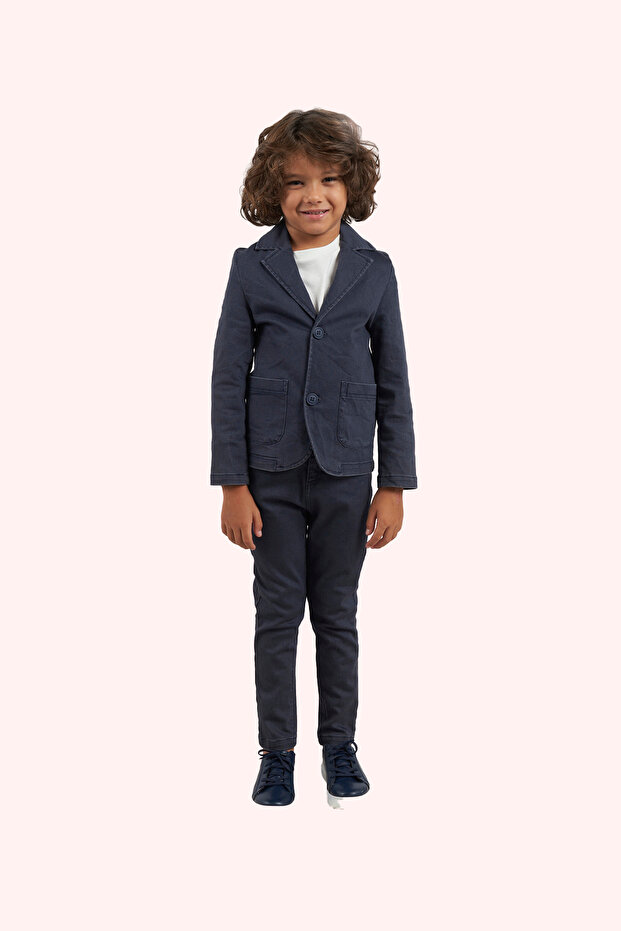 Boy's Navy Blue Buttoned Jacket - 1