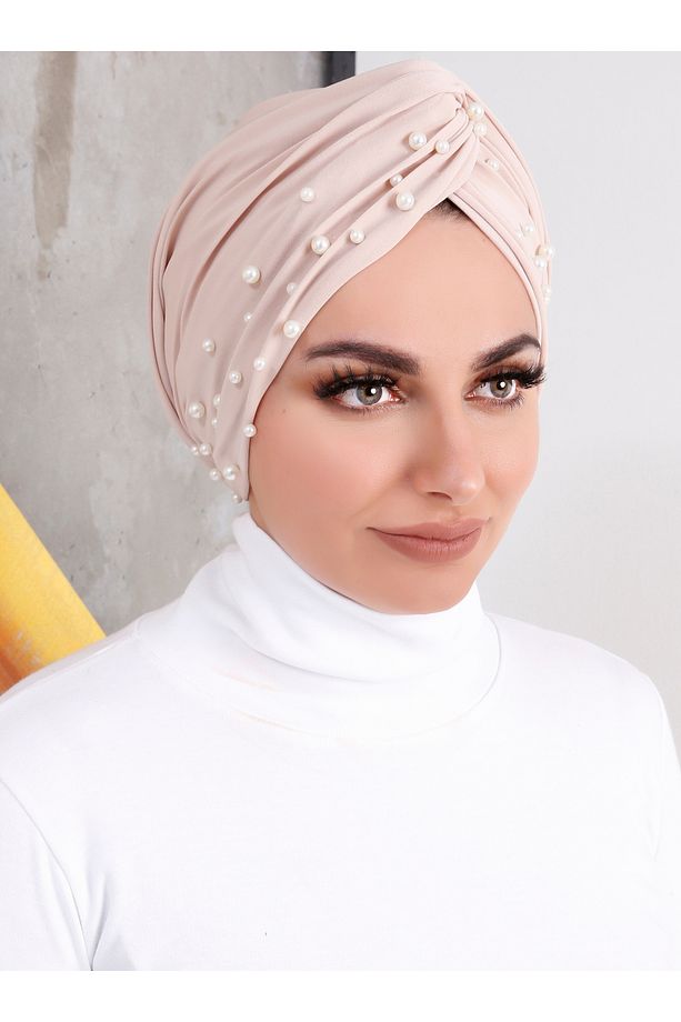 İncili Dolama Bone - Bej - 5