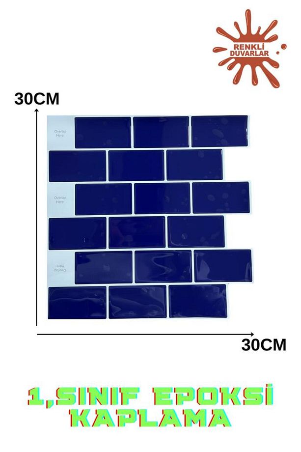 30×30cm Safir Tuğla Epoksi 1 Adet 3d Yapışkanlı Duvar Kaplama Paneli Mutfak Banyo Salon Ofis Döşeme - 4