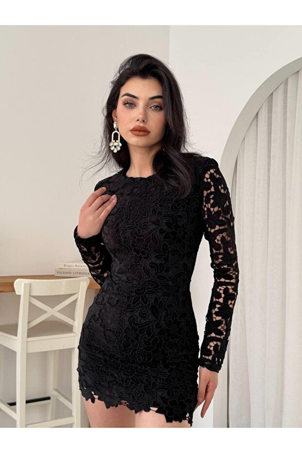 Sara Dantel Tasarım Mini elbise - 7