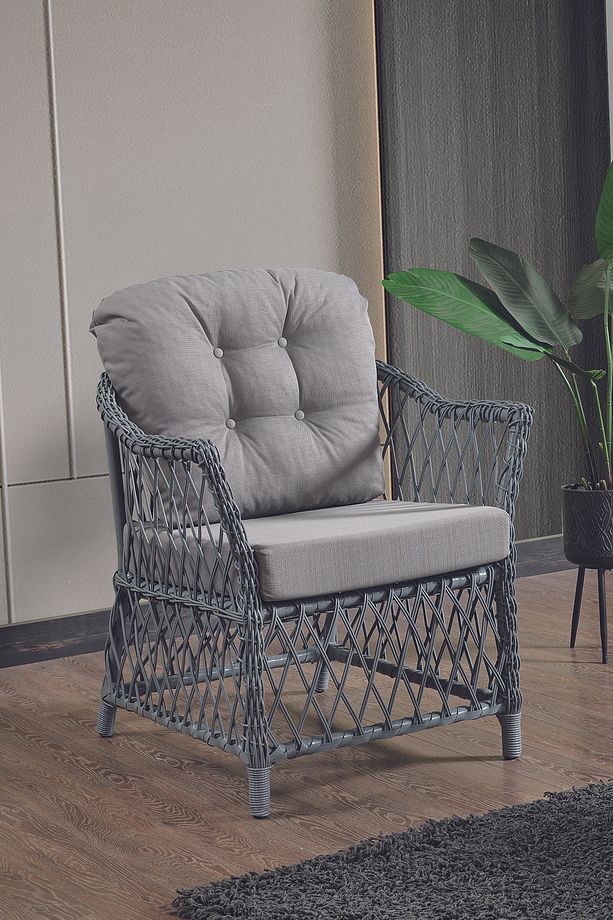 Icon Rattan Bahçe Balkon Oturma Takımı 2+1+1+Camlı Masa Gri - 3