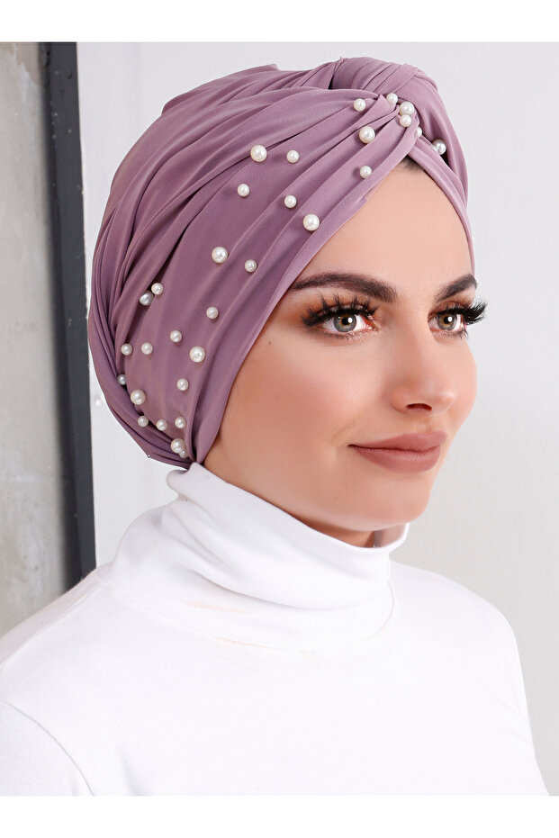 بونيه ملفوف باللؤلؤ - مسحوق داكن