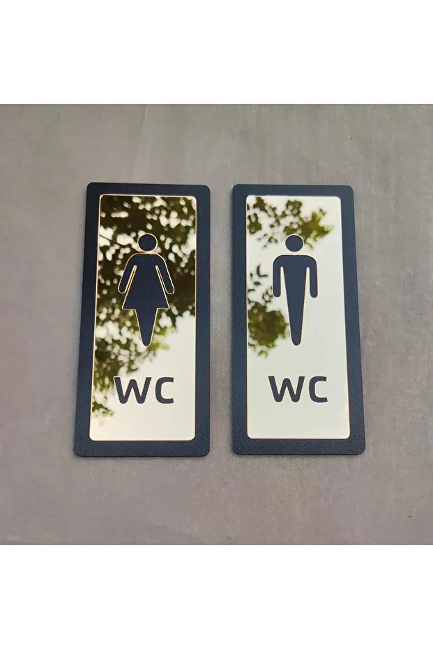 Wc Set Yönlendirme Levhası Kendinden Yapışkanlı Kapı Tabelası Lux Gold Aynalı Mdf Serisi 20x9 cm - 1