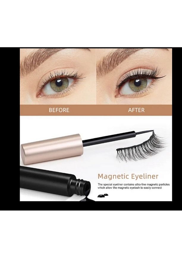 6 ADET Takma kirpik seti 3 farklı Çift - Mıknatıslı Likit Eyeliner Yapıştırıcı - 2
