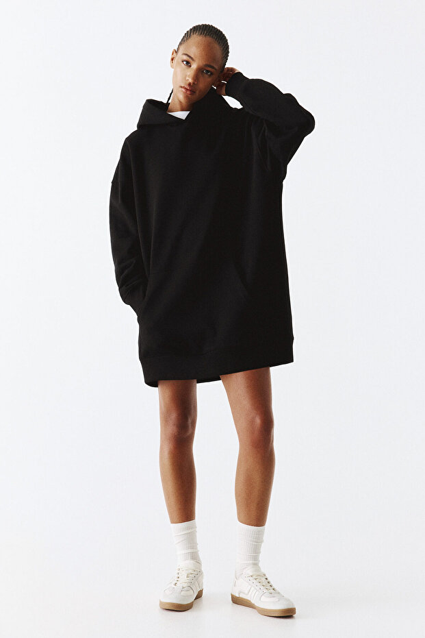 Kapüşonlu Oversize Elbise - 3