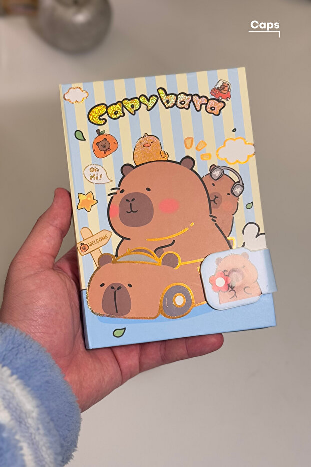 دفتر ملاحظات كابيبارا ذو خطوط زرقاء منقوشة وقابلة للقفل - 160 صفحة - 2