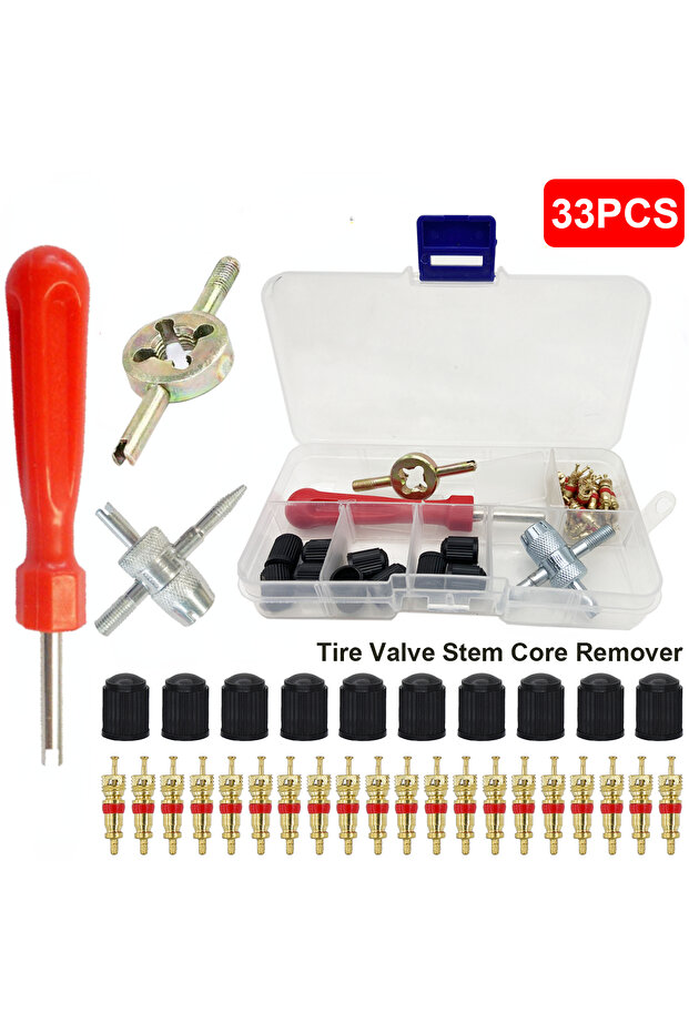 33Pcs Car Bicycle Slotted Handle Tire Valve Stem Core Remover Screwdriver Tire Repair Install Tool K