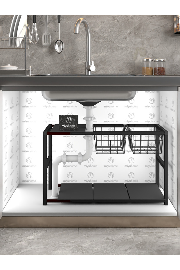 Genişletilebilir Raf Ayarlanabilir Düzenleyici 2 Metal Sepetli Mutfak Düzenleyici Banyo Düzenleyici - 8
