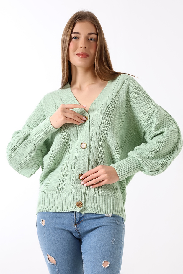 Saç Örgülü Triko Hırka - 5