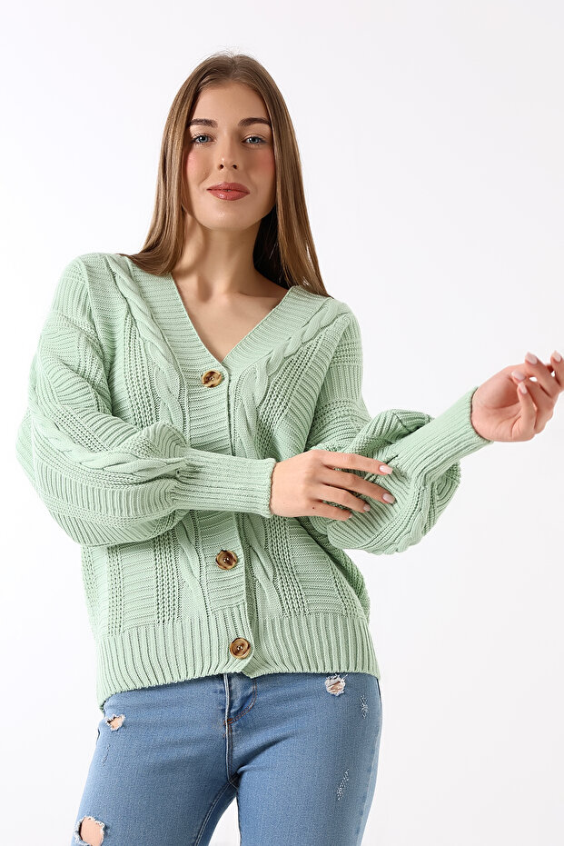 Saç Örgülü Triko Hırka - 4