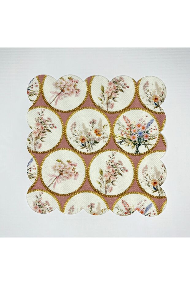 Digital Printed Flower Patterned Washable Laser Cut Cocktail Napkin