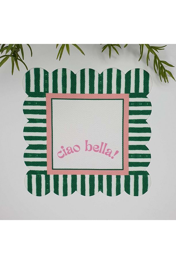 Dekoratif Kenar Ciao Bella Slogan Desenli Yıkanabilir Kumaş Kokteyl Peçetesi 1 Adet - 1